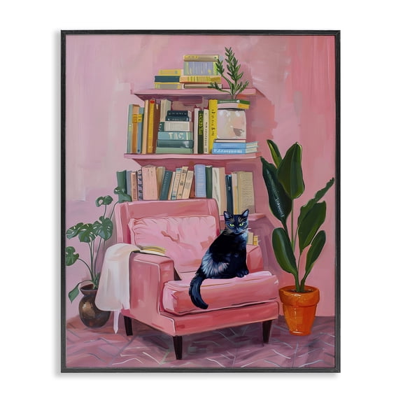 Stupell Industries Calm & Cozy Pink Interior Animals Painting Black Framed Art Print Wall Art, 11 x 14