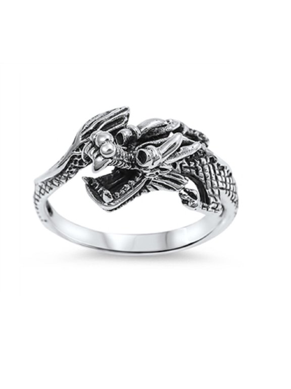 925 Sterling Silver Dragon Slayer Biker Ring Size 10