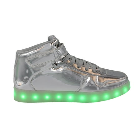 - Galaxy LED Shoes Light Up USB Charging High Top Strap & Lace Men?s Sneakers (Silver Glossy)