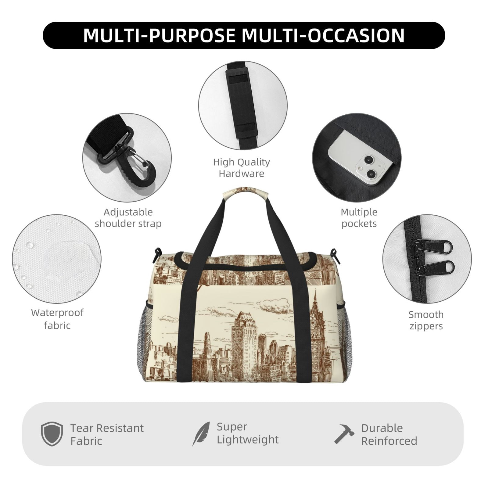 Fuzoiu New York Print Travel Duffle Bag,Carry On Tote Bags,Duffel Bag,Sport Gym Bag, Hospital Bag for Labor and Delivery, Overnight Bag,Luggage Bag