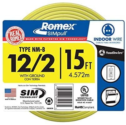 ROMEX Southwire SIMPULL 28828226 12/2 With Ground 15 FT Nm-b Cable W/g Wire for sale online 