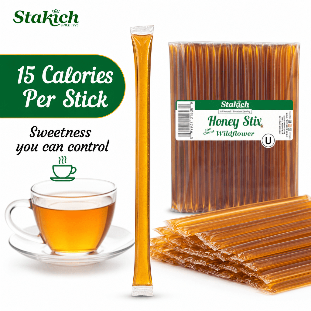 Stakich Wildflower Grade A Honey Stix - 5 Packs of 100