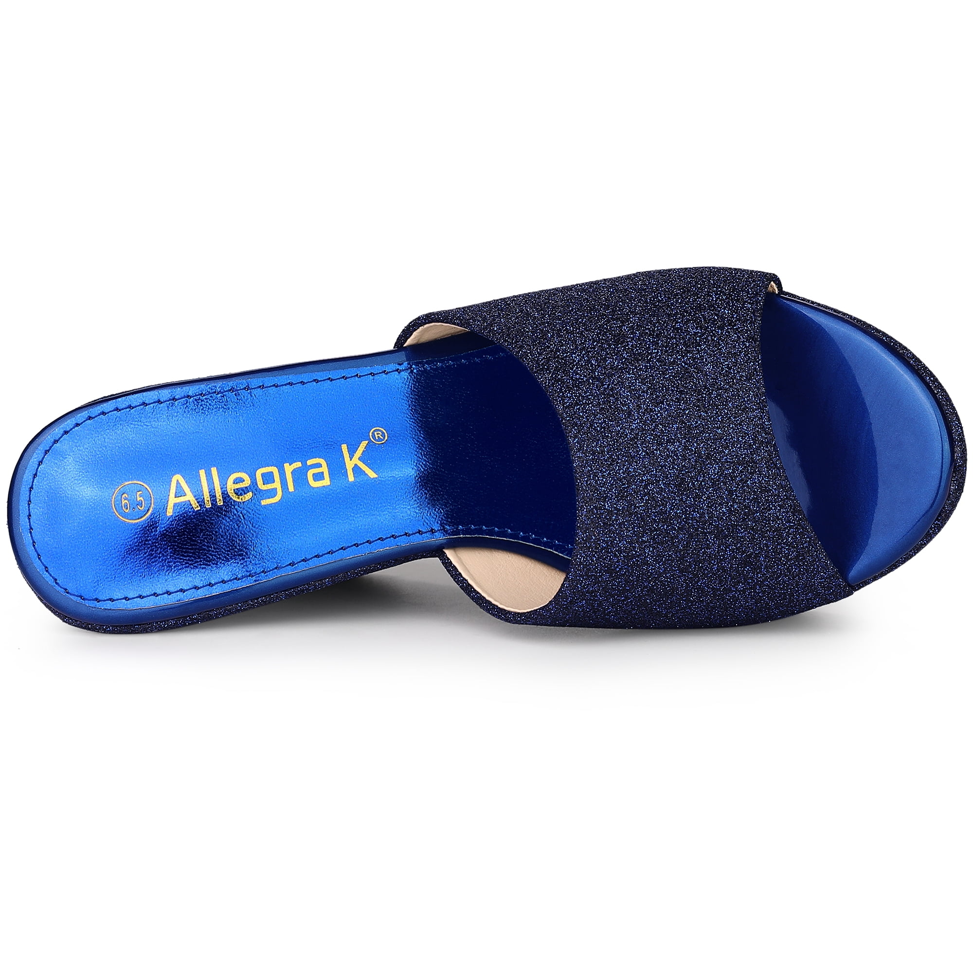 DARING DIVA Women's Glitter Platform Slip-on Wedge Heels Sandals Navy Blue 7
