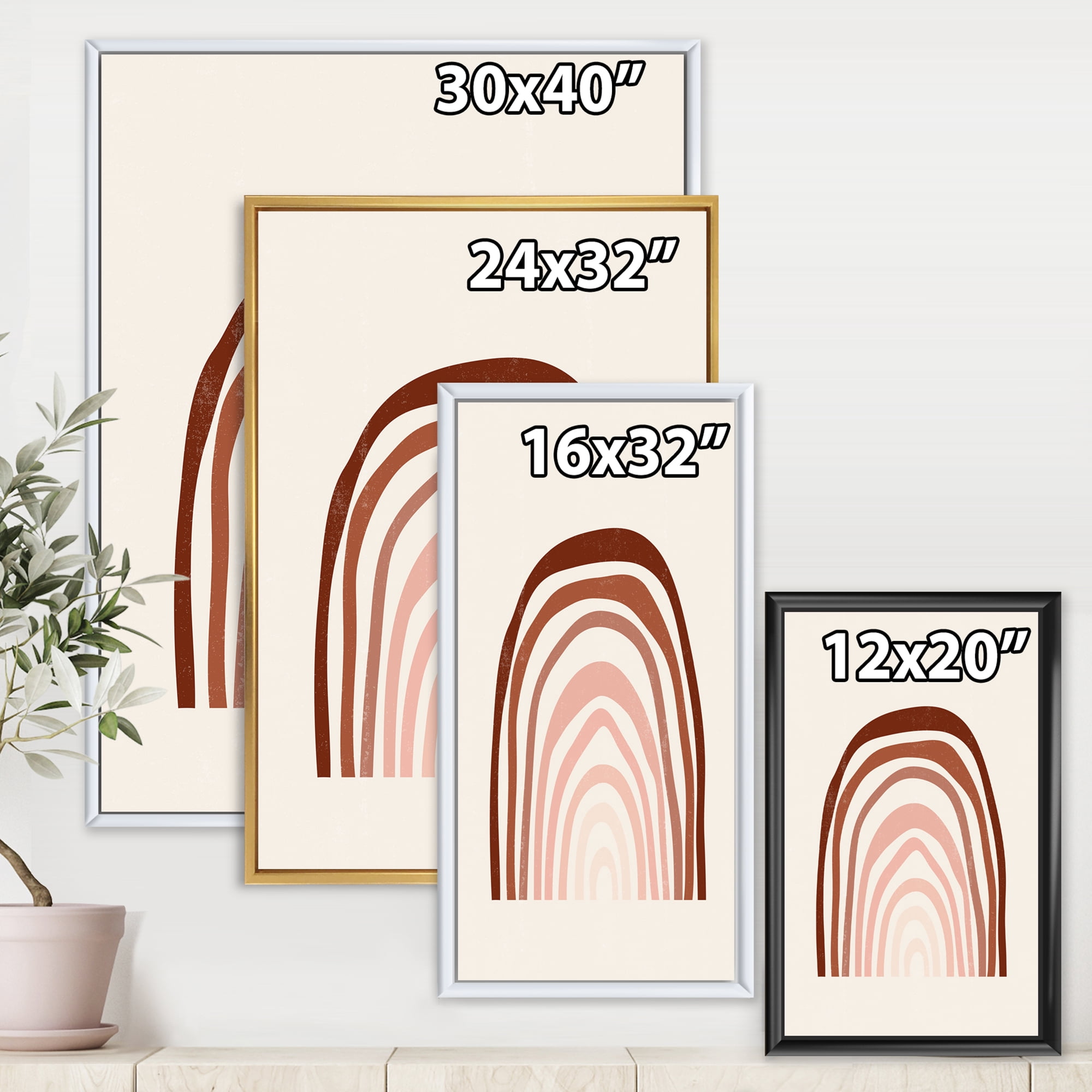 Designart 'Terracotta Minimalist Boho Art Rainbow I' Modern Framed Canvas Wall Art Print