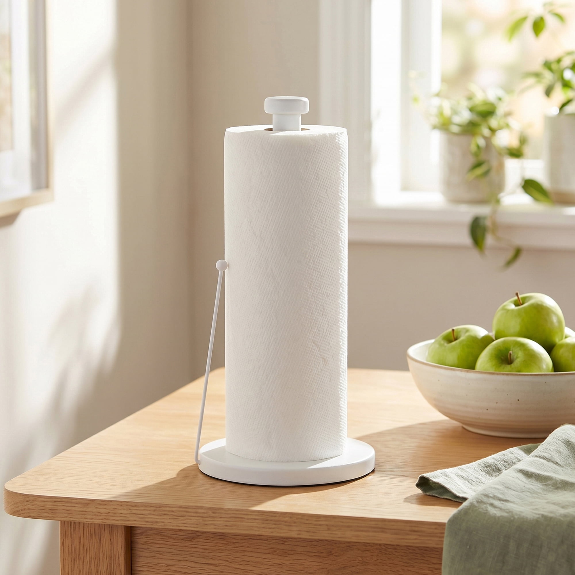 Unique Bargains Paper Towel Holder Countertop Weighted Non Slip Base White 13.4x5.9inch