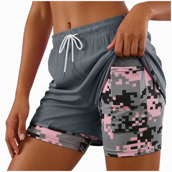 KPOPLK Women's Sweat Shorts with Pockets 2 in 1 Liner Drawstring Shorts Summer Workout Casual Lounge Shorts Size XL,Dark Gray