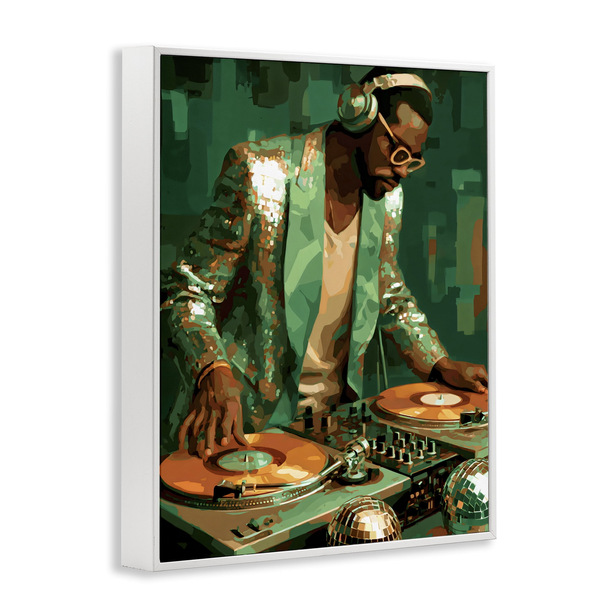Stupell Industries Green Disco DJ Music White Framed Giclee Art, design by Franklyn Gregory