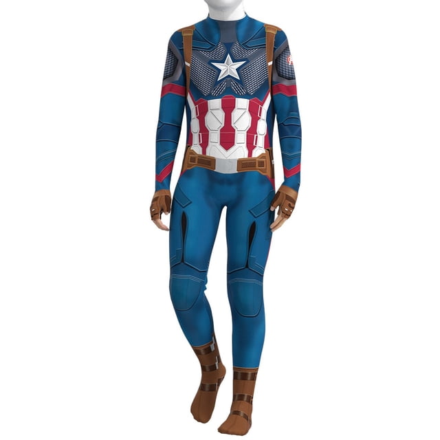 Halloween Cosplay Capitán América Familia Ropa a juego Superhéroe Músculo Traje Adulto Hombres Niños Niños Traje de una pieza TrajesAdulto (XL) Gao Jinjia LED