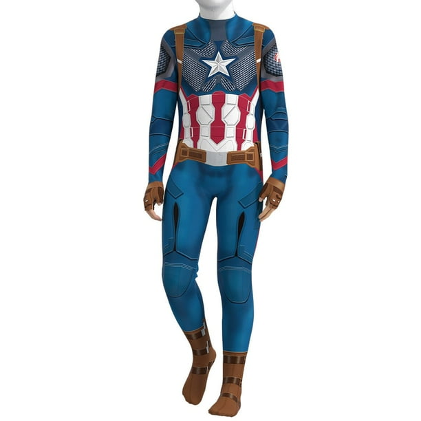 Halloween Cosplay Capitán América Familia Ropa a juego Superhéroe Músculo Traje Adulto Hombres Niños Niños Traje de una pieza Trajes Niño (S) Gao Jinjia LED
