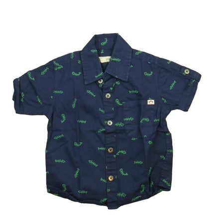 

Pre-owned Appaman Boys Blue | Green Fish Button Down Short Sleeve size: 2T