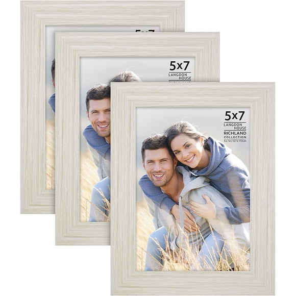 SURJDE 5x7 (13x18 cm) Picture Frames (Almond White, 3 Pack) Woodgrain Style, Wall Mount or Table Top, Richland Collection