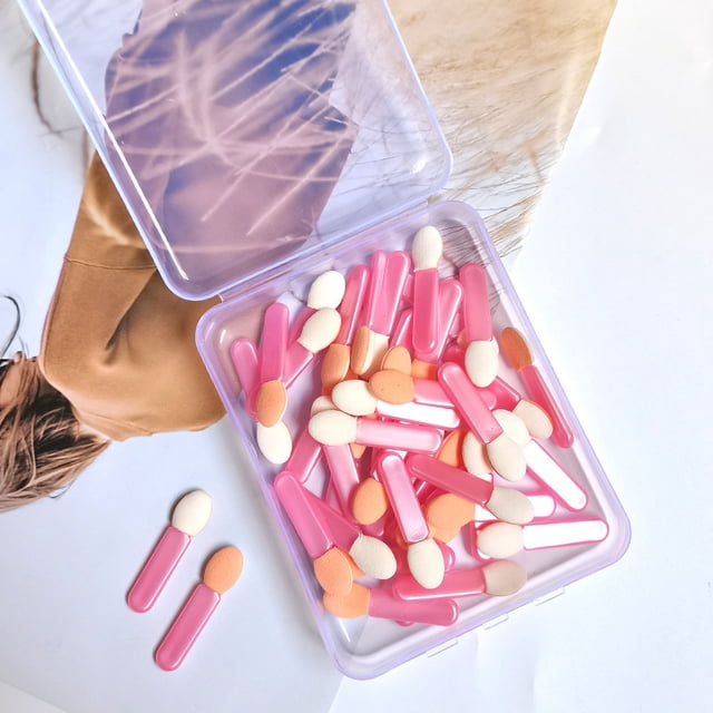 Esponja de doble cabeza en caja de 6,5 cm para sombra de ojos, desechable, de látex, para decoración de uñas, herramientas de maquillaje
