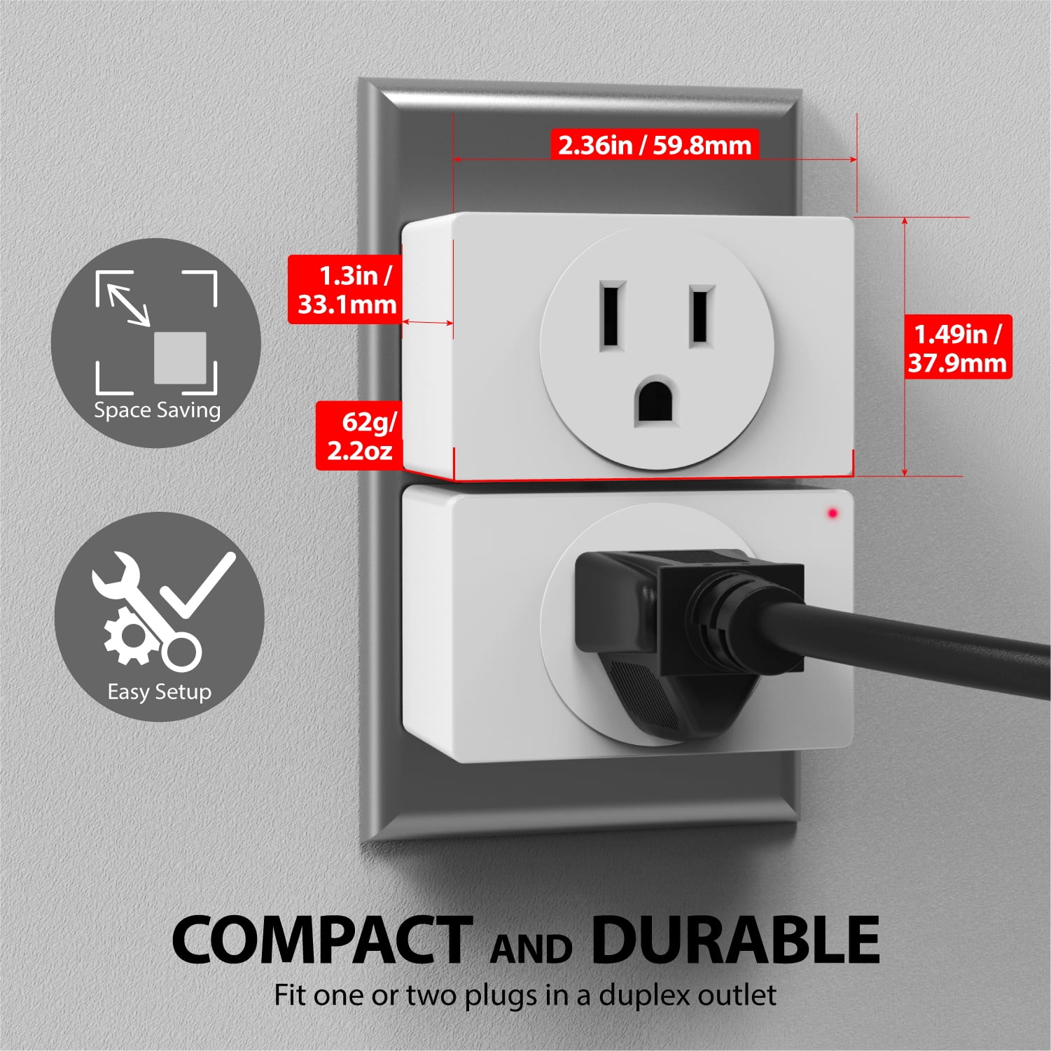 Fosmon Wireless Remote Control Outdoor Electrical Outlet Switch  Weatherproof Heavy Duty 3-Prong Plug-in ETL Listed (Battery Included),  Black - 2 Packs 