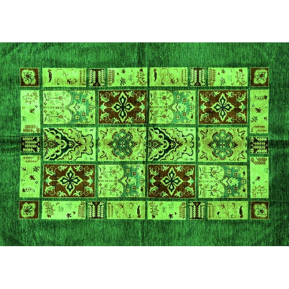Ahgly Company Indoor Rectangle Abstract Green Modern Area Rugs, 2' x 3'