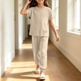 thumbnail image 5 of Bovxnpu Girls Sleepwear 2 Piece Loungewear Set Ribbed Short Sleeve Top and Elastic Cuffed Pants Loungewear Outfits Set, 5 of 7