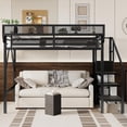 thumbnail image 3 of KEIKI Cadre de Lit Mezzanine en Métal Format Simple TG avec Escalier Convertible, Étagères de Rangement Intégrées et Garde-Robe, Lit Mezzanine avec Lattes Pleines et Garde-Corps, Aucun Sommier Requis, Assemblage Facile, pour Chambre, Noir, 3 of 5