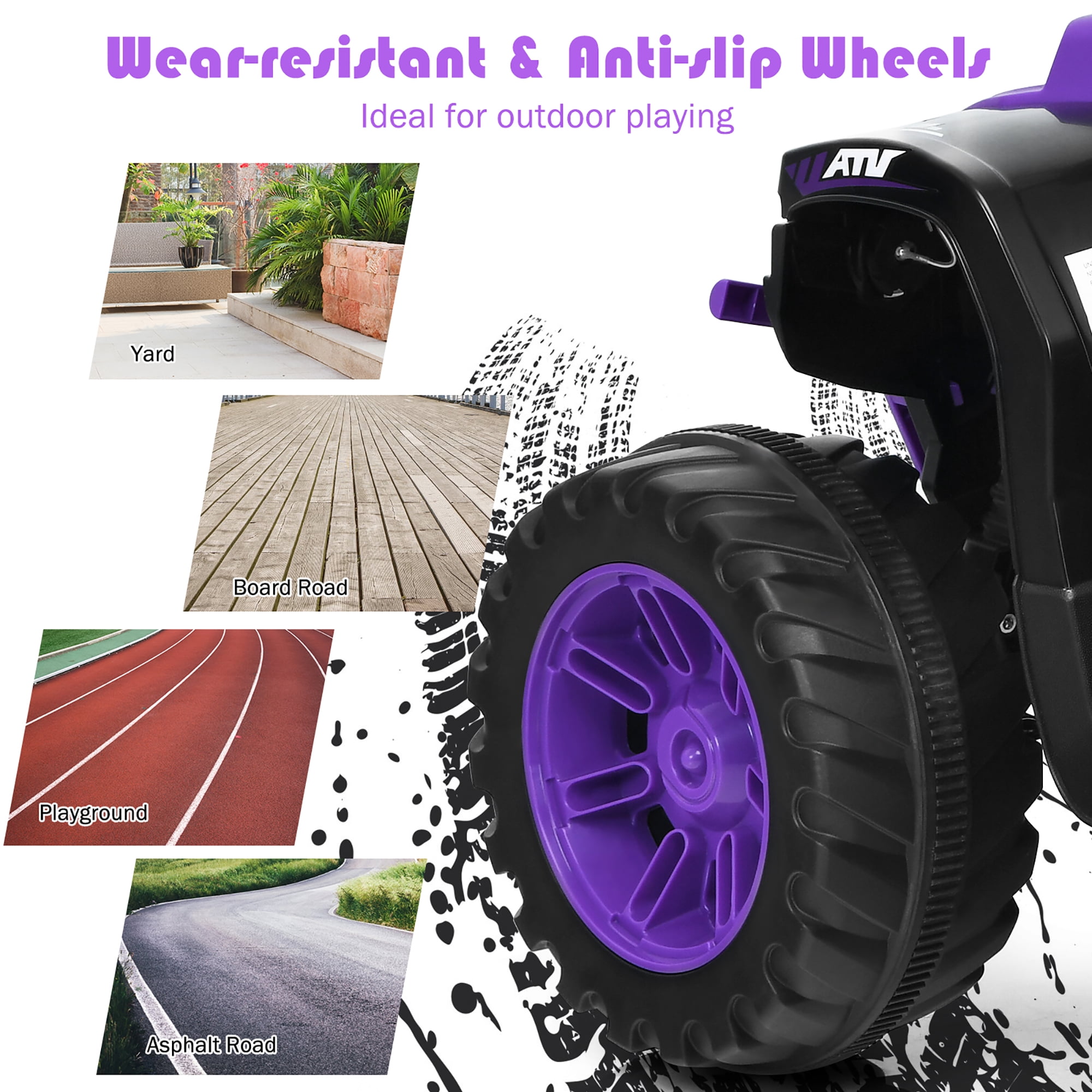 Costway 12V Kids 4-Wheeler ATV Quad Ride on Car W/ LED Lights Music USB Purple