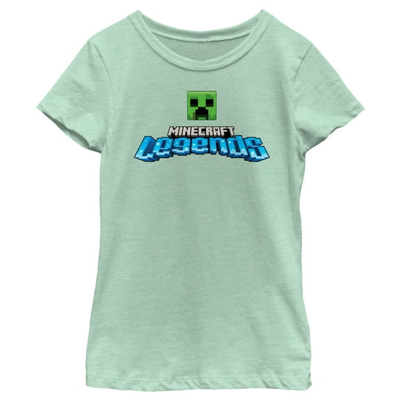 Girl's Minecraft Legends Creeper Logo Graphic Tee Mint Large