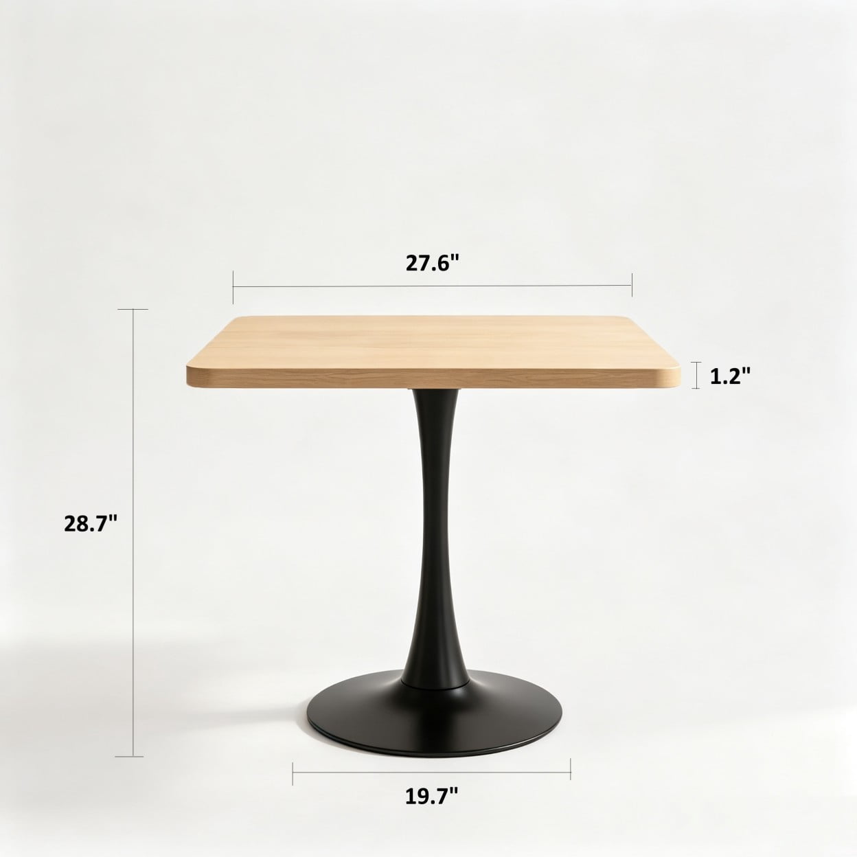 Square Dining Table, 27.6" Tulip Table with Metal Pedestal Base, Mid Century Modern Kitchen Table for 4, Small Space Bistro Table for Apartment, Living Room, Cafe, Natural