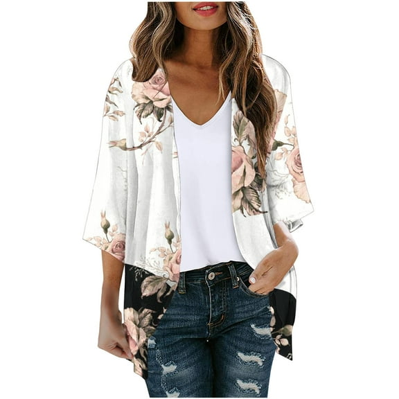 Herrnalise Women's Summer Sweater Women's Long Sleeve Printing Casual Tops Blouse With Pocket Cardigan Cardigan Sweaters for Women Lightweight M