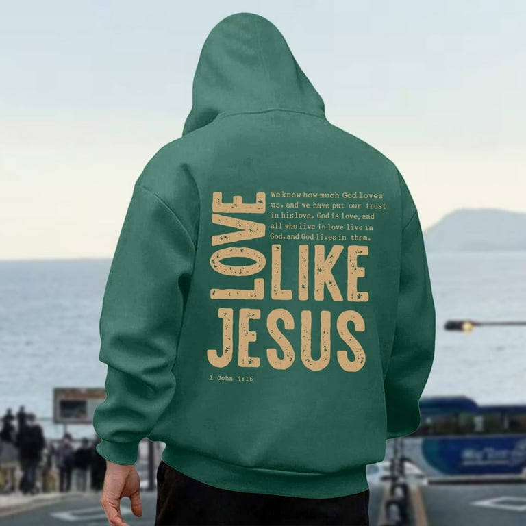 Mens Jesus Hoodie Casual Letter Print Soft Hooded Sweatshirt Long