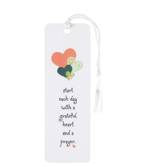 Start Each Day Peachy Heart Classic White Cardstock Tassel Bookmarks, Pack of 12