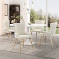 thumbnail image 2 of Noble House 7-Piece Dining Set, White Extendable Round Table for 4–6 with 6 Velvet Chairs, Gold Metal Legs, Beige, 2 of 10