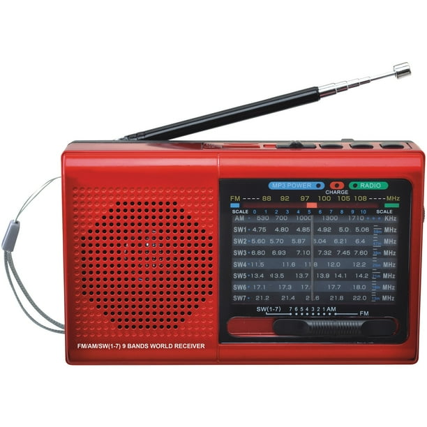 Supersonic Portable AM/FM Radio, Red, SC-1080BT-RED - Walmart.com