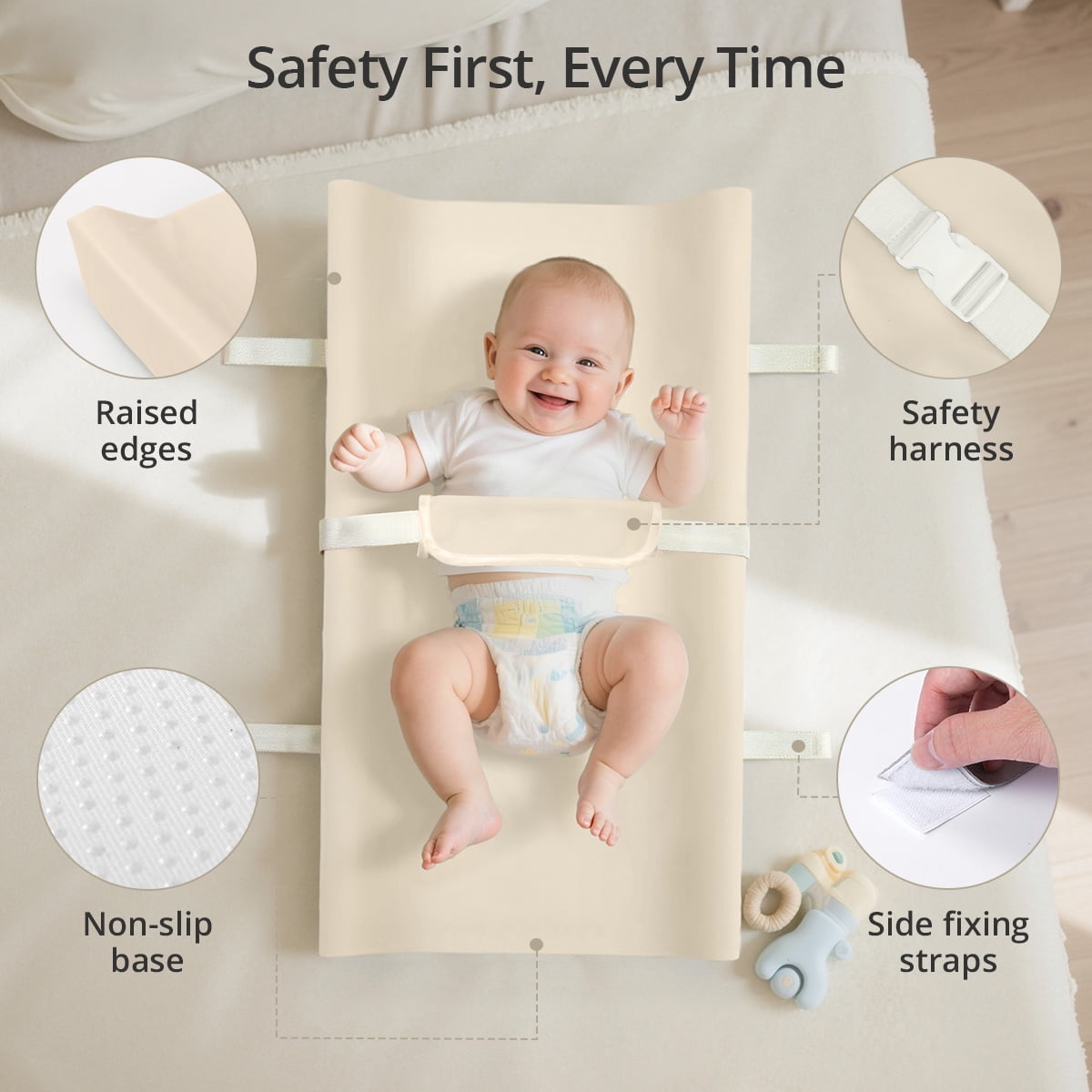 Baby Changing Pad, Caveen Wipeable Changing Table Pad with Waterproof PU Cover, Portable Baby Diaper Change Station and Dresser, Beige