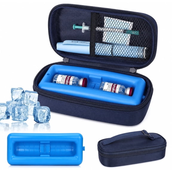 Insulin Vial Cooler Travel Case TSA Approved Medicine Cooler for Travel Diabetic Travel Case with Reusable Cooler Ice Brick, Long-Lasting Cooling for Vials and Pens