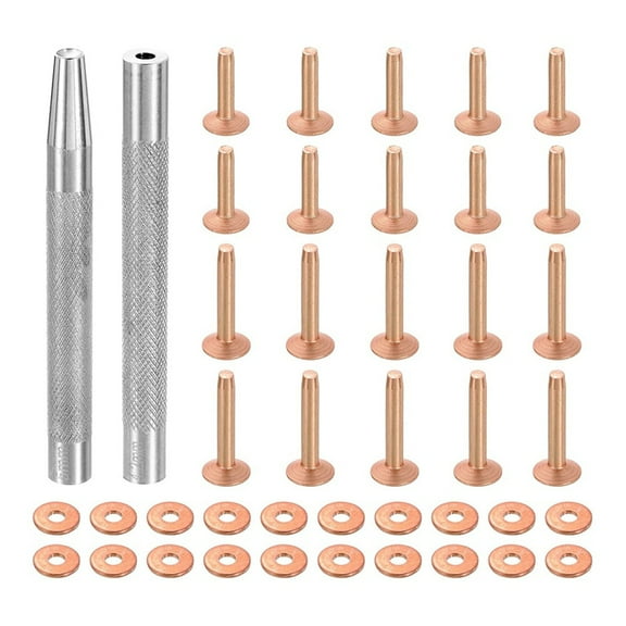 20Set Copper Rivets and Burrs, Solid Leather Copper Rivet Fastener with Punch Rivet Tool for Leather DIY Craft Supplies