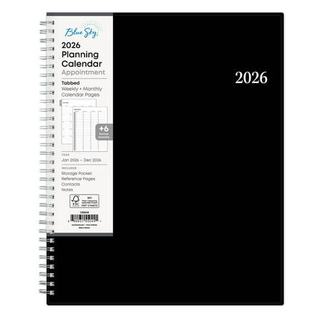 Blue Sky 2026 Weekly and Monthly Appointment Planner Calendar, January 2026 - December 2026, 8.5" x 11", With 15-Minute Blocks, Flexible Cover, Wirebound, Laminated Tabs, Storage Pocket, Enterprise
