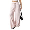 thumbnail image 3 of Women'S Striped High Waist Drawstring Wide Leg Loose Casual Trousers with Pockets Pink XS, 3 of 9