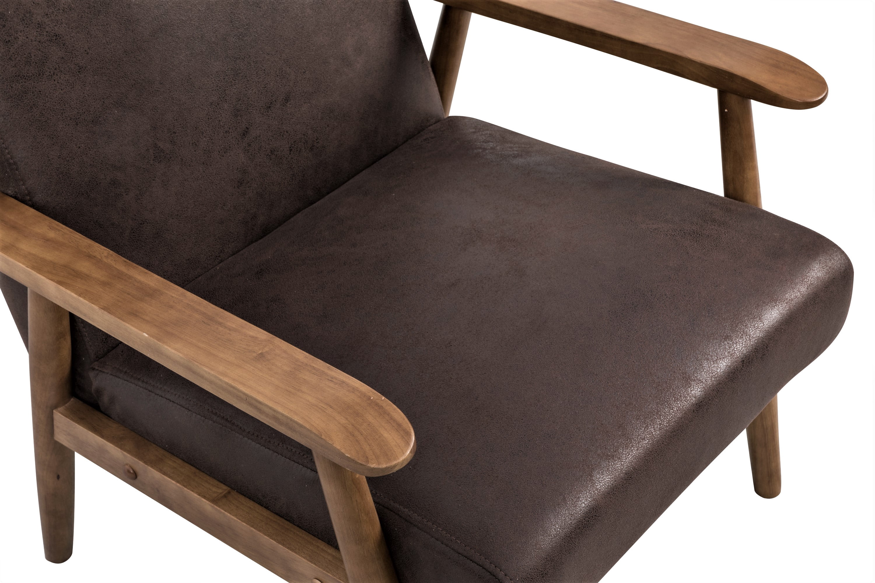Mintazer Mid-Century Modern Leather-Look Accent Chair, Armchair for Living Room Bedroom, Brown