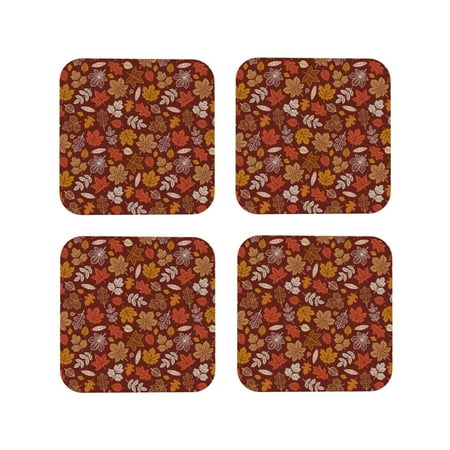 

Fuzoiu Autumn Warm Tone Maple Leaf Print Leather Coasters Set Drink Coasters Set of 4 for Tabletop Protection Durable PVC Coasters Home Décor and Housewarming Gift-Square