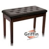 Griffin Double Brown Leather Piano Bench – Vintage Design, Heavy-Duty & Ergonomic Keyboard Stool, Comfortable Double Duet Seat & Convenient Hidden Storage Space, Perfect For Home & Professional Use