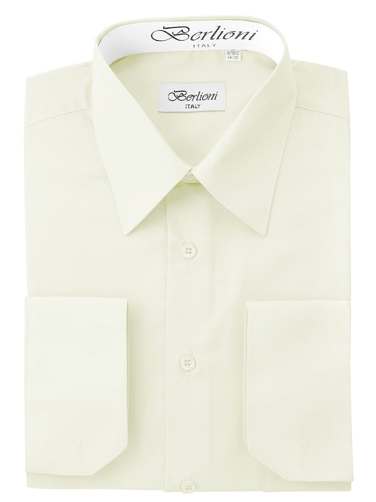 Berlioni Men's Convertible French Cuff Solid Color Slim Fit Dress Shirt 