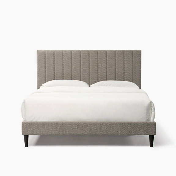 Queen Size Bed Frame, Upholstered Platform Bed Frame with with Tufted Headboard, Gray