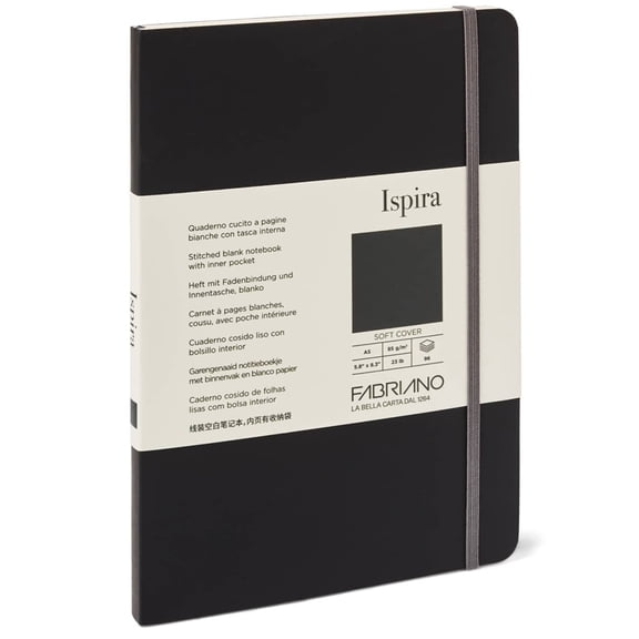 Fabriano Ispira Soft-Cover Notebook, 5.8" x 8.3", Blank, Black