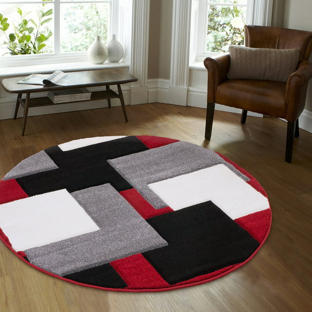 Allstar Red Round Modern Geometric Grey, Red And Grey Round Area Rug