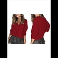 thumbnail image 2 of Suéteres de Otoño con Cuello en V y Encaje para Mujer, Suéteres Holgados de Punto de Larga y Ligeros A , Tops Tipo Jersey Vino Tinto M, 2 of 5