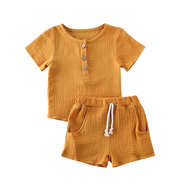ITFABS Ensemble de Culottes en Coton pour Bébé Col Rond Manches Mi-Longues Chemise et Short Extensible