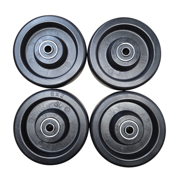 6" x 2" Polyurethane Replacement Wheel Set of 4 – 1/2" Bore, 2.5" Hub Length – Ball Bearing Wheels for Carts & Dollies