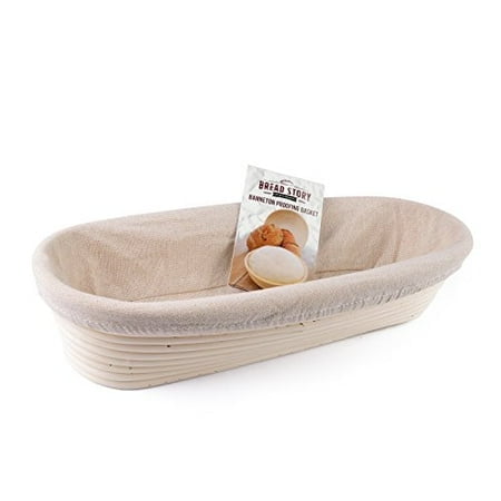 (14x6 inch) Oval Proofing Basket Set by Bread Story Oval Banneton Brotform Handmade Unbleached Natural Cane Bread Baking Kit with Cloth Liner - Course