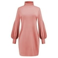 thumbnail image 5 of Fsqjgq Fall Dresses for Women 2024 Loose Lantern Sleeve Turtleneck Oversized Cable Knit Long Pullover Mini Sweater Dress Pink-F S, 5 of 5