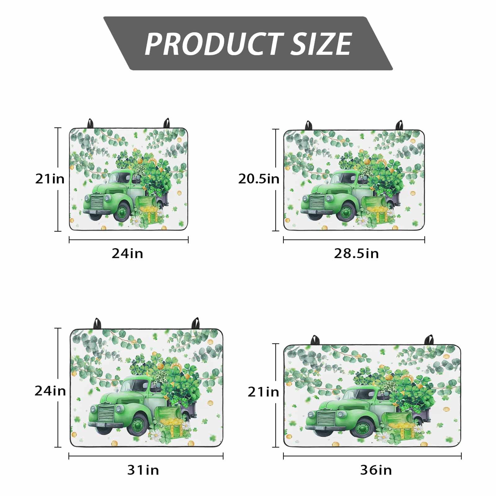 Green Truck St. Patrick's Day Stove Top Cover for Electric Stove, Heat-proof & Non Slip Glass Top Stove Cover Protector, Lucky Eucalyptus Leaves Kitchen Flat Cooktop Rubber Mat 24x21 Inches