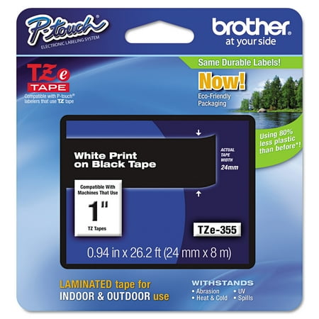 Brother P-Touch TZe Standard Adhesive Laminated Labeling Tape, 1"w, White on Black