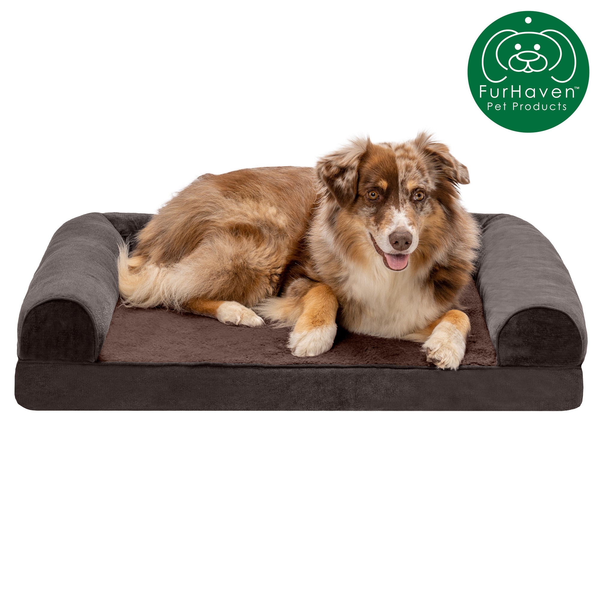 FurHaven Pet Products Faux Fleece & Chenille Cooling Gel Top Sofa Pet Bed for Dogs & Cats - Coffee, Large - image 3 of 13