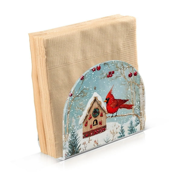 JSTEL Christmas Cardinal Bird Napkin Holder for Table Cocktail Farmhouse, Paper Napkins Dispenser for Home Kitchen Coffee Shop Dining Room Decor