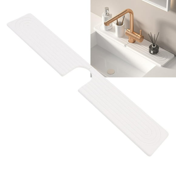 Diatomite Faucet Mat with Raised Feet U Shape Fast Drying Water Absorbent Sink Splash Guard with Silicone Foot Pads for Kitchen Bathroom Countertop